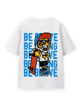 Trampoline Cotton Knit Half Sleeves Oversized T-Shirts With Bold Graphic Prints & Drop Shoulder - White