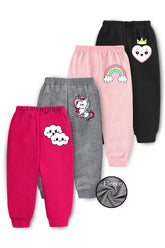 Trampoline Fleece Knit Full Length Pack Of 4 Pajamas With Unicorn & Rainbow Print - Multi Colour
