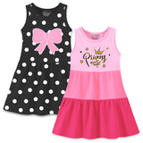 Trampoline Girls Sleeveless Midi Dresses Pack of 2 | Soft Cotton Blend | Colorful & Adorable Prints | Perfect for Playdates, Parties & Everyday Summer Fun