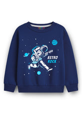 Trampoline Fleece Knit Full Sleeves Astro Rock Printed Winter Sweatshirt - Navy Blue