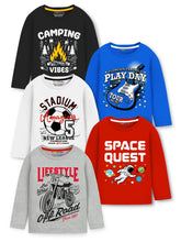 Trampoline Cotton Blend Knit Pack Of 5 Full Sleeves Typography Printed Tees - Multi Colour
