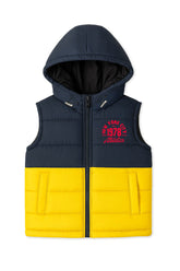 Trampoline Knit Full Sleeves Colorblock Puffer Winter Jacket With 2 Front Pockets - Blue & Yellow