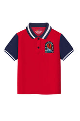 Trampoline Kids Cotton Blend Knit Half Sleeves Solid Polo T-Shirt - Red and Blue