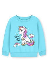 Trampoline Fleece Knit Full Sleeves Unicorn Printed Winter Sweatshirt - Sky Blue