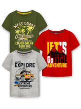 Trampoline Cotton Blend Knit Pack Of 3 Full Sleeves Adventure Theme Printed Tee - Multi Colour