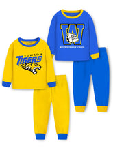 Trampoline Cotton Blend Knit Pack of 2 Full Sleeves Tiger Printed T-shirt and Pyjama Set - Yellow & Blue