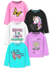 Trampoline Cotton Blend Knit Pack Of 5 Full Sleeves Butterfly & Unicorn Printed Tee - Multi Colour