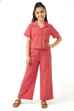 Trampoline Kids Girls Crop Top & Trouser Co-ord Set - Coral Pink
