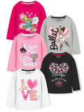 Girls Love & Butterfly Printed Knit Full Sleeve T-Shirts – Pack of 5 | Trampoline Kids