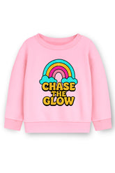 Trampoline Fleece Knit Full Sleeves Chase The Glow Printed Winter Sweatshirt - Pink