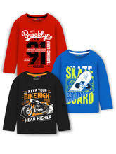 Trampoline Cotton Blend Knit Pack Of 3 Full Sleeves Text Printed Tees - Multi Colour