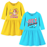 Trampoline Girls Midi Dress Combo | 3/4 Sleeve Cotton Dresses for Kids with Bright Prints | Everyday Comfort Meets Playful Style | Pack of 2