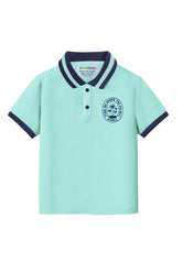 Trampoline Kids Cotton Blend Knit Half Sleeves Solid Polo T-Shirt - Blue
