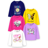 Girls Princess & Butterfly Printed Full Sleeve T-Shirts – Pack of 5 | Trampoline Kids