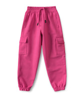 Trampoline Cotton Knit Terry Cargo Joggers With 4 Utility Pockets - Pink