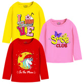 Trampoline Girls Full Sleeves Regular Fit T-Shirt (Pack of 3)