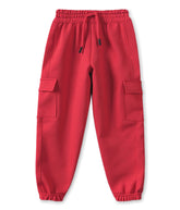 Trampoline Cotton Knit Terry Cargo Joggers With 4 Utility Pockets - Red