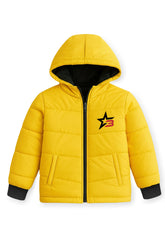 Trampoline Knit Full Sleeves Solid Puffer Winter Jacket With 2 Front Pockets - Yellow