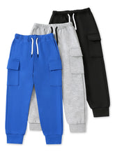 Trampoline Boys Knit Pack Of 3 Solid Cargo Joggers With Pockets - Multi Colour