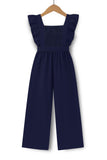 Trampoline Girls Woven Slub Ruffle Sleeves Jumpsuit - Navy Blue