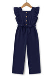 Trampoline Girls Woven Slub Ruffle Sleeves Jumpsuit - Navy Blue