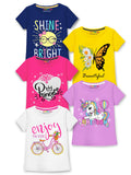 Trampoline Girls Pack of 5 Unicorn & Butterfly T-Shirt - Multi Colour