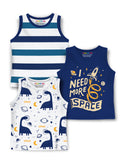 Trampoline Boys Sleeveless All Over Printed Printed T-Shirt Pack of 3