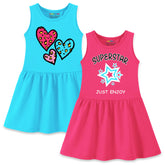 Trampoline Girls Sleeveless Midi Dresses Pack of 2 | Soft Cotton Blend | Colorful & Adorable Prints | Perfect for Playdates, Parties & Everyday Summer Fun