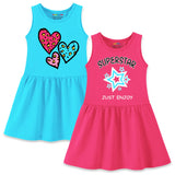 Trampoline Girls Sleeveless Midi Dresses Pack of 2 | Soft Cotton Blend | Colorful & Adorable Prints | Perfect for Playdates, Parties & Everyday Summer Fun