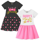 Trampoline Girls Midi Dress Combo | Half Sleeve Cotton Blend Dresses with Fun Prints | Soft & Stylish Everyday Outfits for Kids | Pack of 2