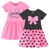 Trampoline Girls Midi Dress Combo | Half Sleeve Cotton Dresses with Fun Prints | Soft & Stylish Everyday Outfits for Kids | Pack of 2