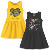 Trampoline Girls Sleeveless Midi Dresses Pack of 2 | Soft Cotton Blend | Colorful & Adorable Prints | Perfect for Playdates, Parties & Everyday Summer Fun