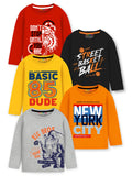 Boys Typography Printed Knit Full Sleeve T-Shirts – Pack of 5 | Trampoline Kids