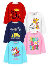 Trampoline Knit Cotton Blend Full Sleeves Unicorn & Queen Of Heart Printed Tees Pack Of 5 - Multi Colour
