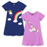 Trampoline Girls Midi Dress Combo | Half Sleeve Cotton Blend Dresses with Fun Prints | Soft & Stylish Everyday Outfits for Kids | Pack of 2