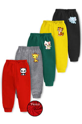 Trampoline Fleece Knit Full Length Pack Of 5 Pajamas With Animal Print - Multi Colour