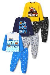 Trampoline Kids Boys Under Water & Truck T-Shirt & Pajama Set Pack of 3 - Multi Colour