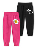 Trampoline Girls Pack of 2 Heart & Flower Track Pant - Pink & Black
