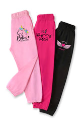 Trampoline Cotton Blend Pack Of 3 Bunny Ears & Unicorn Printed Track Pant With Pocket - Multi Colour