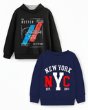 Trampoline Fleece Knit Full Sleeves Nyc New York Printed Winter Sweatshirt Pack Of 2 - Black Navy Blue