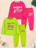 Trampoline Kids Girls Daddy Little Princess & Rainbow and T-Shirt & Pajama Set Pack of 2 - Green & Pink