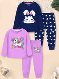 Trampoline Kids Girls Unicorn And T-Shirt & Pajama Set Pack of 2 - Blue & Purple