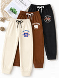 Trampoline Boys Cotton Blend Brooklyn Print Track Pants - Pack of 3 (Black, Cream & Brown)