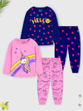 Trampoline Kids Girls Hello & Unicorn T-Shirt & Pajama Set Pack of 2 - Pink & Blue
