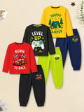 Trampoline Boys Cotton Blend Racing & Camping Print T-Shirt & Pyjama Set – Pack of 3 (Multi Colour)