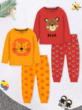 Trampoline Kids Boys Lion & Bear T-Shirt & Pajama Set Pack of 2 - Red & Yellow