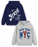 Trampoline Fleece Knit Full Sleeves Strive & Nyc Printed Winter Sweatshirt Pack Of 2 - Navy Blue Grey