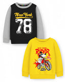 Trampoline Fleece Knit Full Sleeves New York & Bike Printed Winter Sweatshirt Pack of 2 - Multi Colour