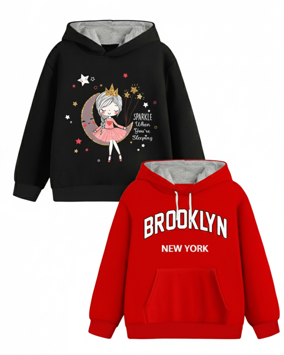 Trampoline Fleece Knit Full Sleeves Brooklyn Printed Winter Sweatshirt Pack of 2 - Black Red