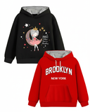 Trampoline Fleece Knit Full Sleeves Brooklyn Printed Winter Sweatshirt Pack of 2 - Black Red